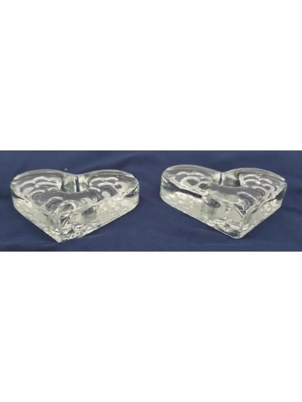 Vintage Set of 2 Hadeland Norway Heart Clear Crystal Glass Taper Candle Holders